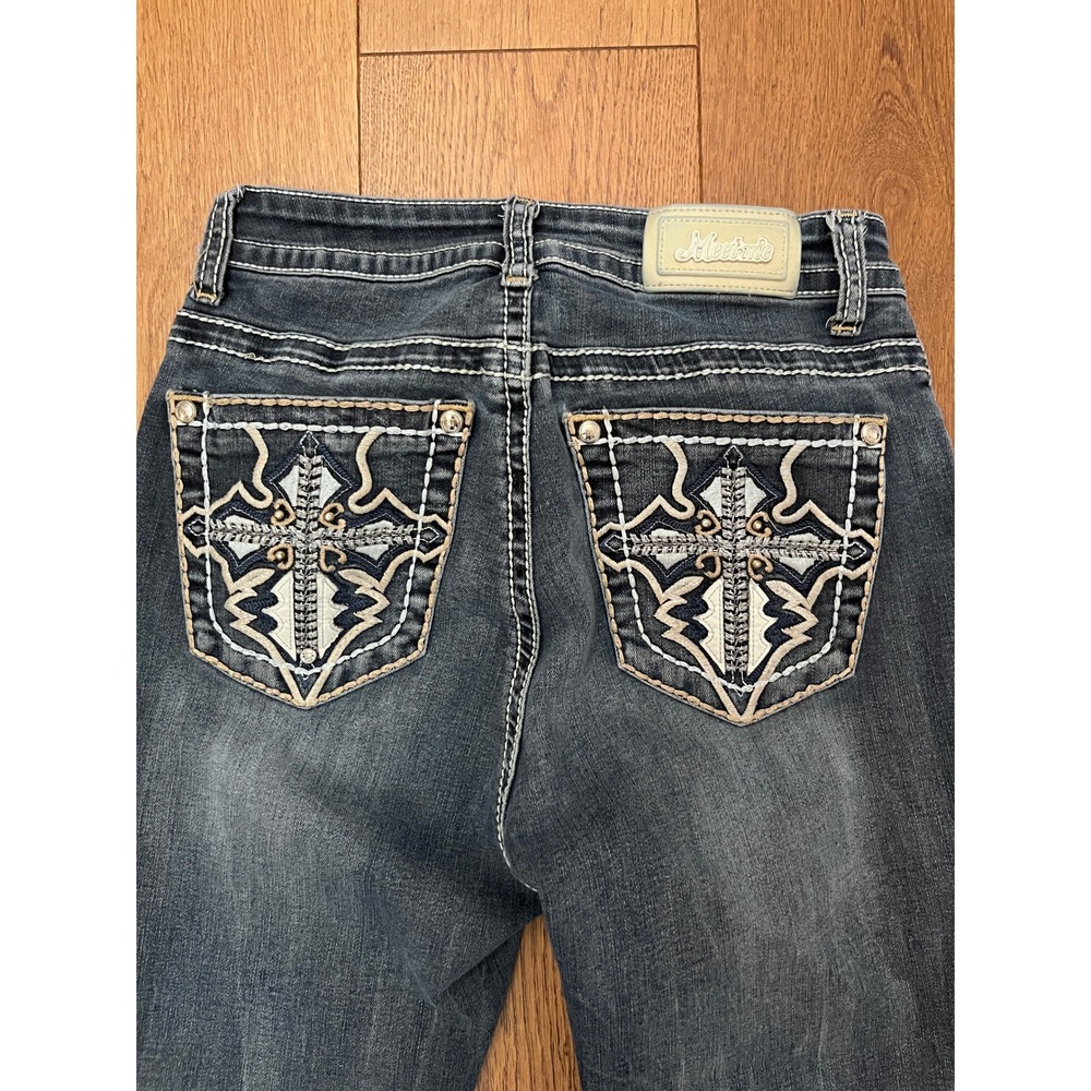McBling Bootcut Jeans Womens 26 Blue Excellent Rhinestone Thick Stitch Flare